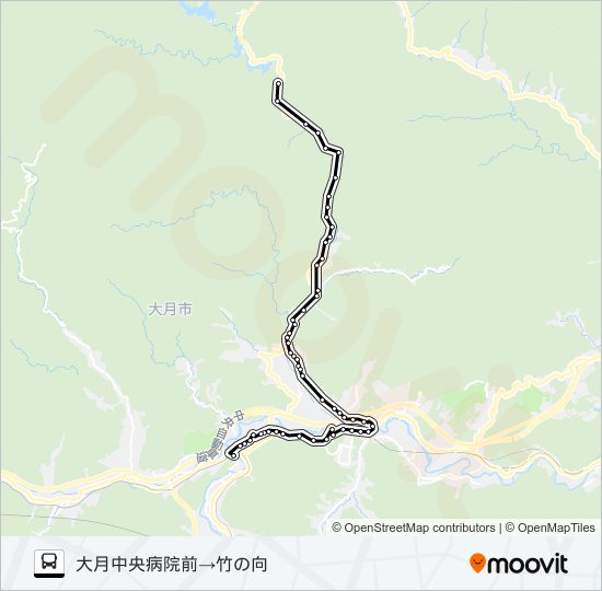 中央病院前発  竹の向方面行き バスの路線図