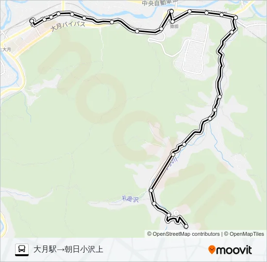 大月駅発  朝日小沢上方面行き Bus Line Map