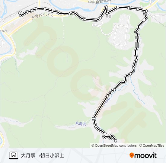 大月駅発  朝日小沢上方面行き バスの路線図