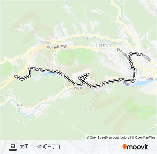 太田上発  本町三丁目方面行き Bus Line Map