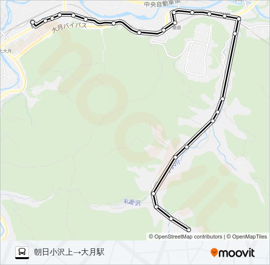 朝日小沢上発  大月駅方面行き Bus Line Map
