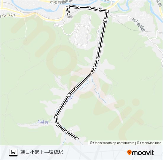 朝日小沢上発  猿橋駅方面行き バスの路線図