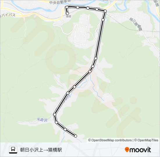 朝日小沢上発  猿橋駅方面行き バスの路線図