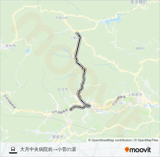 中央病院前発  小菅の湯方面行き Bus Line Map