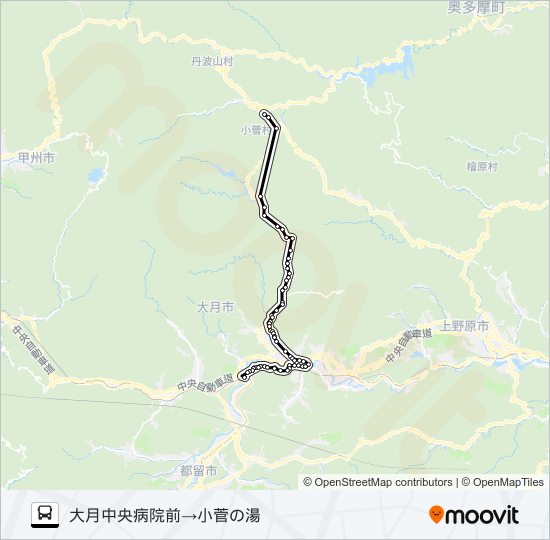 中央病院前発  小菅の湯方面行き bus Line Map