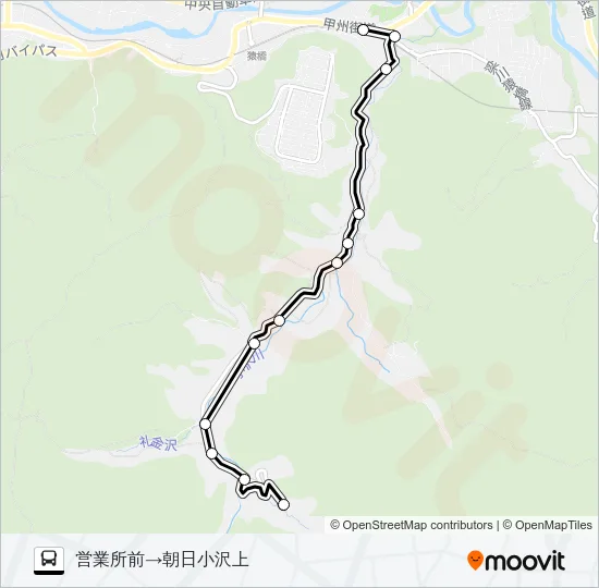 営業所前発  朝日小沢上方面行き バスの路線図