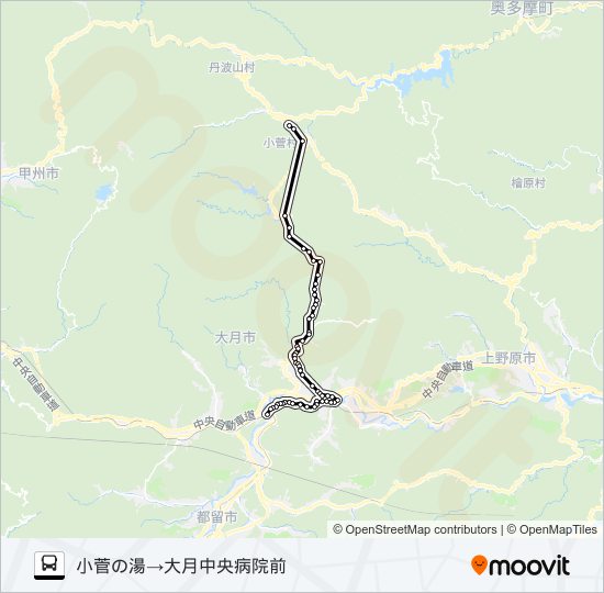 小菅の湯発  中央病院前方面行き バスの路線図