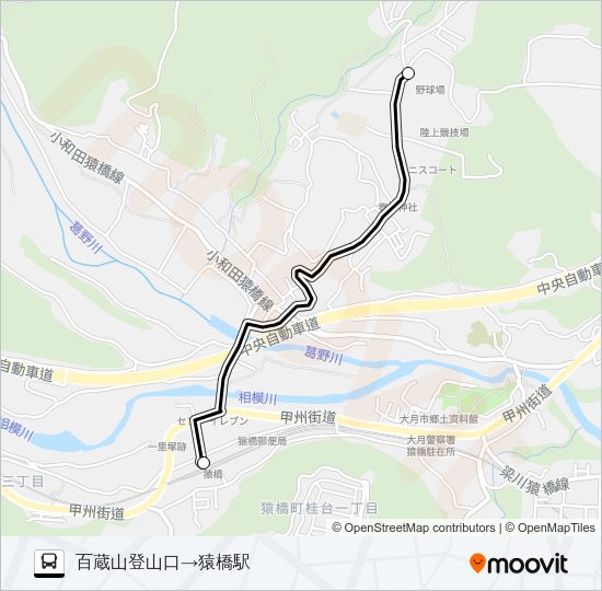 百蔵山登山口発  猿橋駅方面行き Bus Line Map