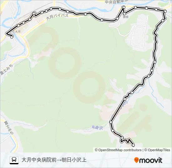 中央病院前発  朝日小沢上方面行き Bus Line Map