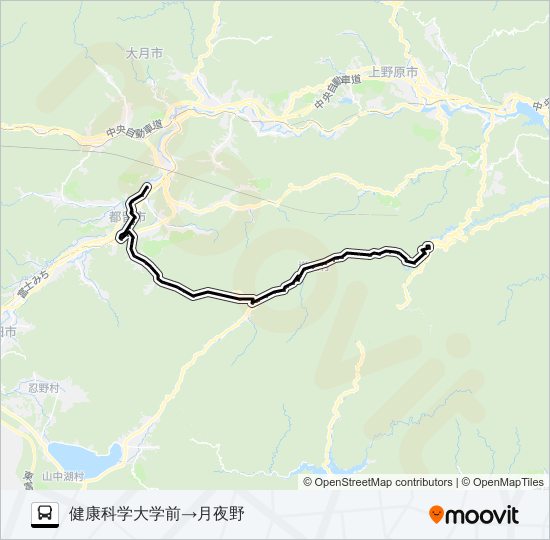 健康科学大学前発  月夜野方面行き バスの路線図