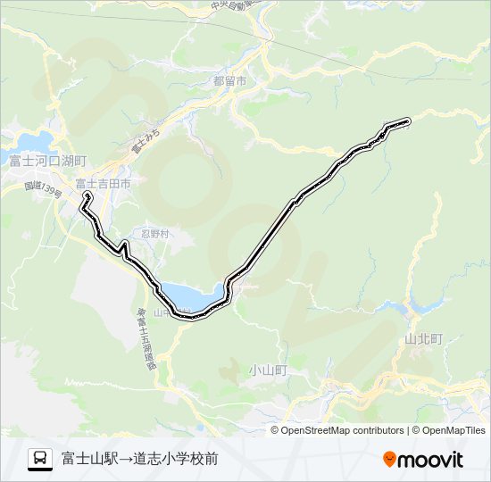 富士山駅発  道志小学校前方面行き バスの路線図