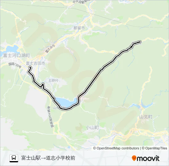 富士山駅発  道志小学校前方面行き Bus Line Map