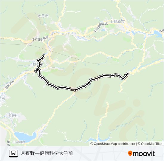 月夜野発  健康科学大学前方面行き バスの路線図