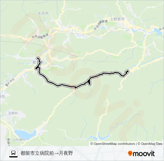 都留市立病院前発  月夜野方面行き Bus Line Map