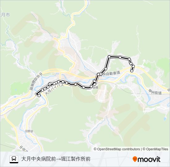 中央病院前発  堀江製作所前方面行き Bus Line Map