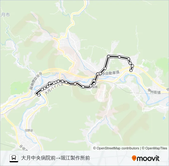中央病院前発  堀江製作所前方面行き バスの路線図