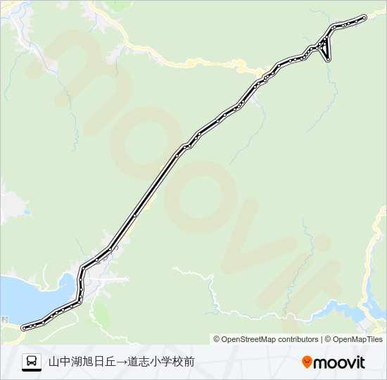 山中湖旭日丘発  道志小学校前方面行き バスの路線図