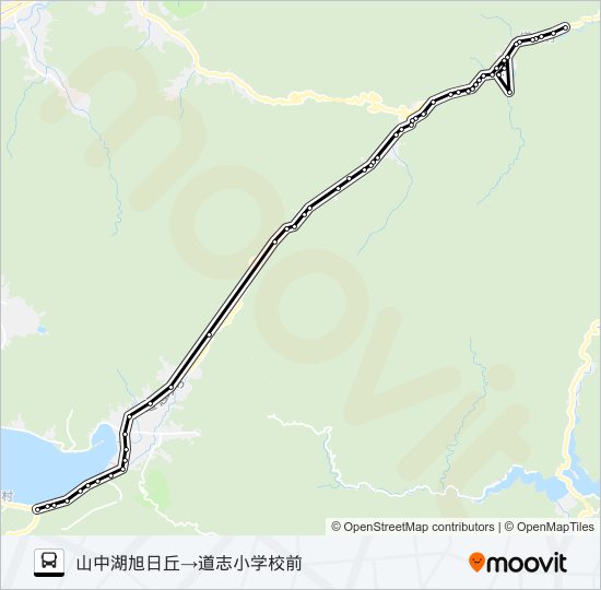 山中湖旭日丘発  道志小学校前方面行き バスの路線図