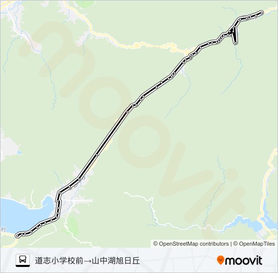 道志小学校前発  山中湖旭日丘方面行き バスの路線図