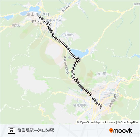 御殿場駅２番のりば発  河口湖駅方面行き バスの路線図