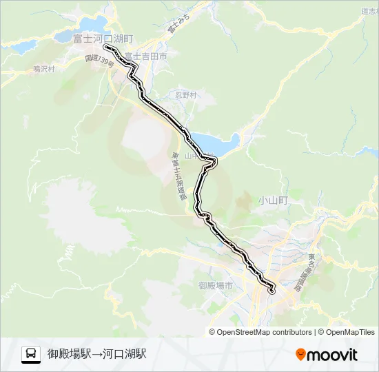 御殿場駅２番のりば発  河口湖駅方面行き Bus Line Map