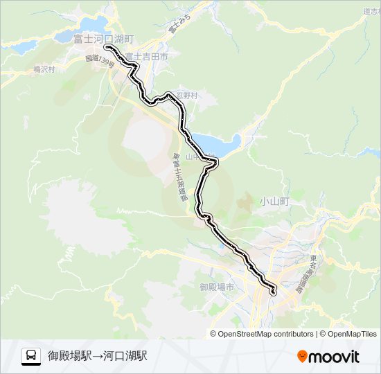 御殿場駅２番のりば発  河口湖駅方面行き バスの路線図