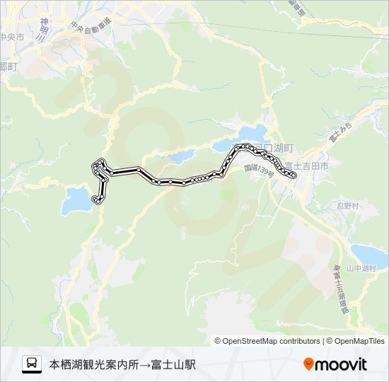 本栖湖レストハウス発  富士山駅方面行き bus Line Map