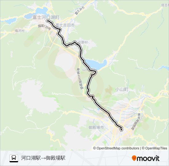 河口湖駅発  御殿場駅２番のりば方面行き bus Line Map