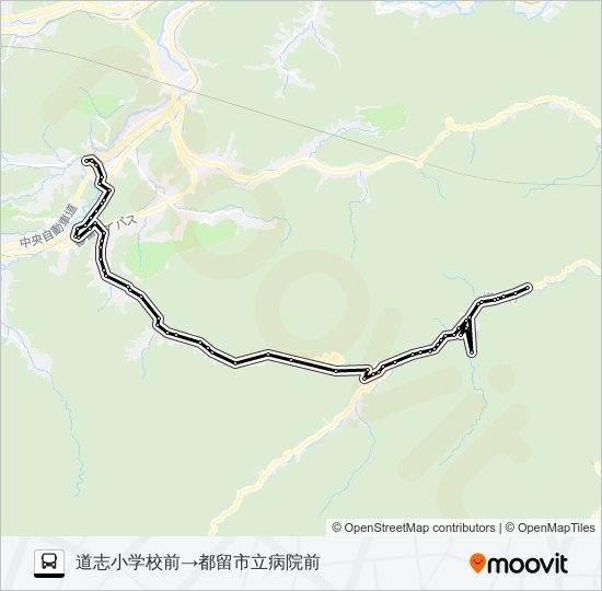 道志小学校前発  都留市立病院前方面行き バスの路線図