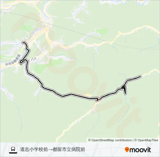 道志小学校前発  都留市立病院前方面行き Bus Line Map