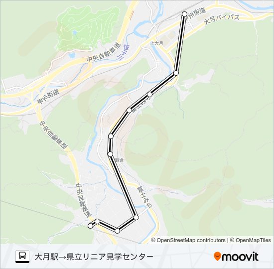 大月駅発  県立リニア見学センター方面行き バスの路線図