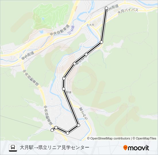 大月駅発  県立リニア見学センター方面行き Bus Line Map
