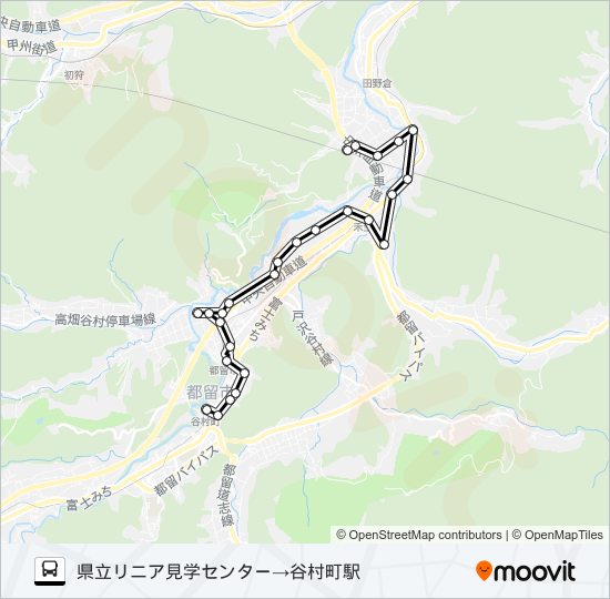 県立リニア見学センター発  谷村町方面行き バスの路線図