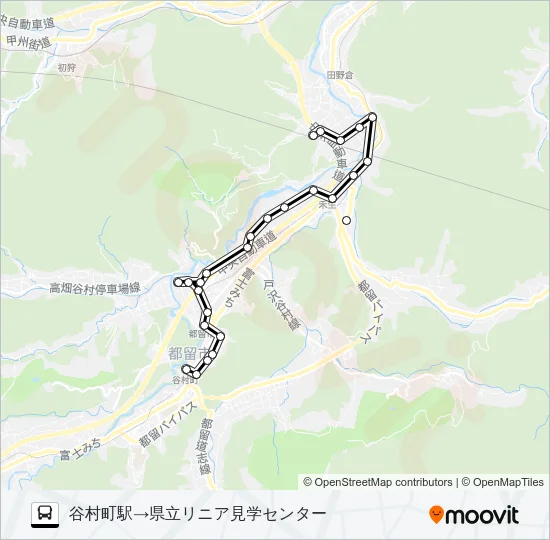 谷村町発  県立リニア見学センター方面行き Bus Line Map
