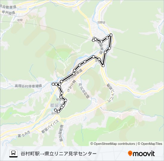 谷村町発  県立リニア見学センター方面行き バスの路線図