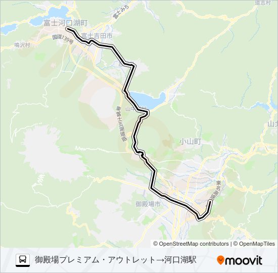 御殿場プレミアムアウトレット発  河口湖駅方面行き バスの路線図