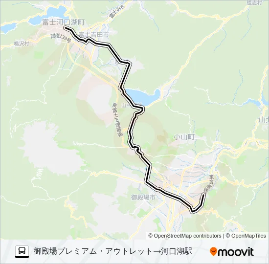 御殿場プレミアムアウトレット発  河口湖駅方面行き Bus Line Map