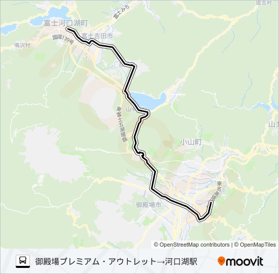 御殿場プレミアムアウトレット発  河口湖駅方面行き bus Line Map