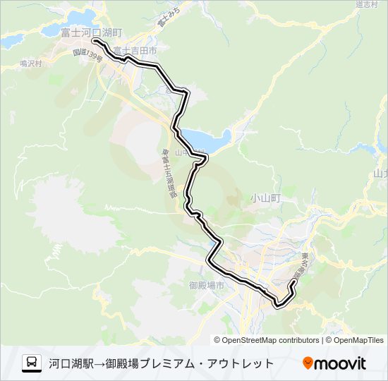 河口湖駅発  御殿場プレミアムアウトレット方面行き bus Line Map