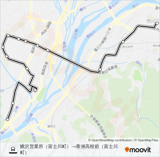 富士川コミュ二ティ:富士川町コミュ二ティバス「市川大門駅 行」 Bus Line Map