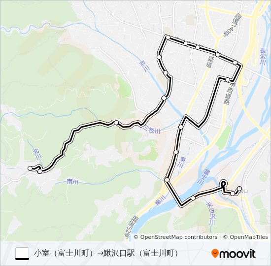 ホリデーバス:小室（富士川町）発  鰍沢口駅（富士川町）方面行き バスの路線図