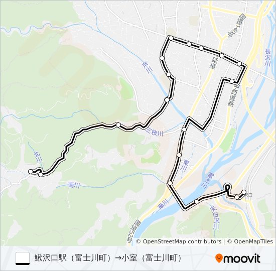 ホリデーバス:鰍沢口駅（富士川町）発  小室（富士川町）方面行き バスの路線図