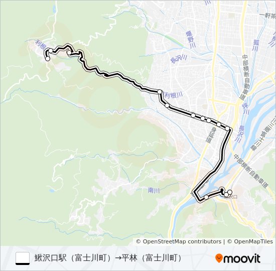 ホリデーバス:鰍沢口駅（富士川町）発  平林（富士川町）方面行き バスの路線図