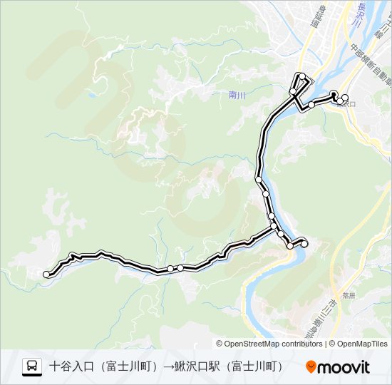 ホリデーバス:十谷入口（富士川町）発  鰍沢口駅（富士川町）方面行き Busの路線図