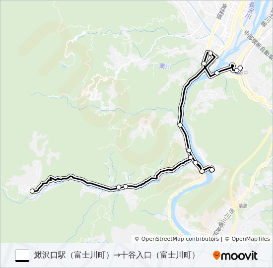 ホリデーバス:鰍沢口駅（富士川町）発  十谷入口（富士川町）方面行き bus Line Map