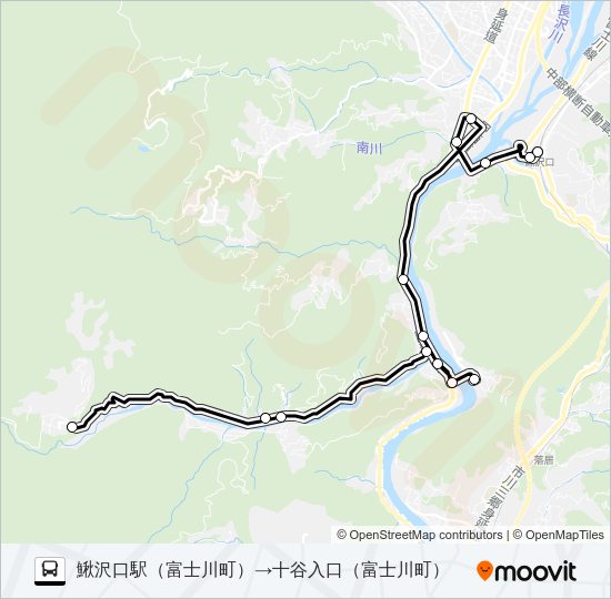ホリデーバス:鰍沢口駅（富士川町）発  十谷入口（富士川町）方面行き Bus Line Map