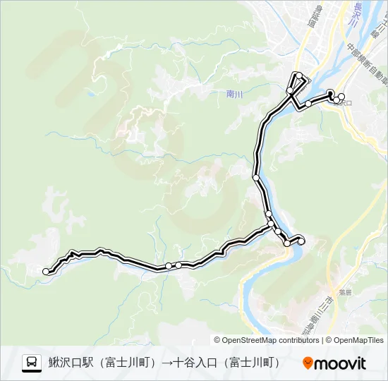 ホリデーバス:鰍沢口駅（富士川町）発  十谷入口（富士川町）方面行き バスの路線図