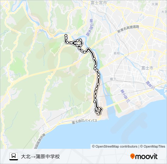 大北線:大北  発 蒲原中学校 行き バスの路線図
