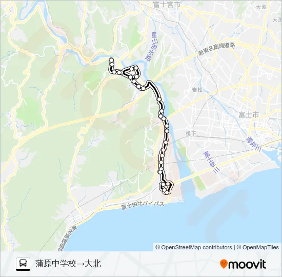 大北線:蒲原中学校  発 大北 行き Bus Line Map
