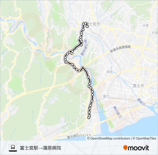 富士宮駅線:富士宮駅 発 蒲原病院 行き バスの路線図